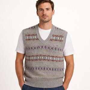 Vintage Sweater Vest Fair Isle Shetland Wool Apollo Rossi Gray Knit